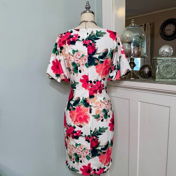 Eliza J Pink Floral Scuba Sheath Dress with Puffy Sleeves Size 6 - Picture 5 of 9